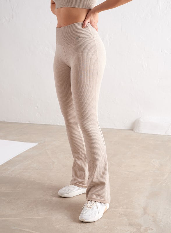 AIMN NZ BEIGE RIBBED SEAMLESS FLARE TIGHTS - Onceit