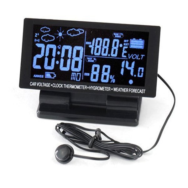 12v In Car Digital Weather Station Blue Backlit Lcd Temperature Humidity  Clock - Onceit