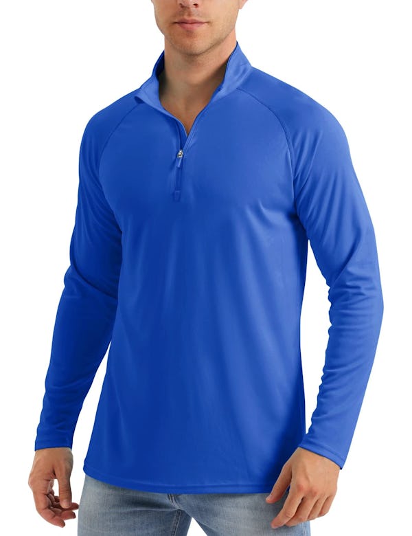 Mens Sun Protection Shirts Long Sleeve Running Shirts for Men UPF 50  Outdoor Shirts for Men Hiking Shirts Fishing Shirts Big and Tall Dark Blue  - Onceit