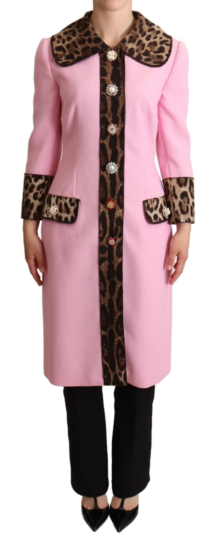 Dolce Gabbana Pink Leopard Wool Trenchcoat Jacket - Onceit