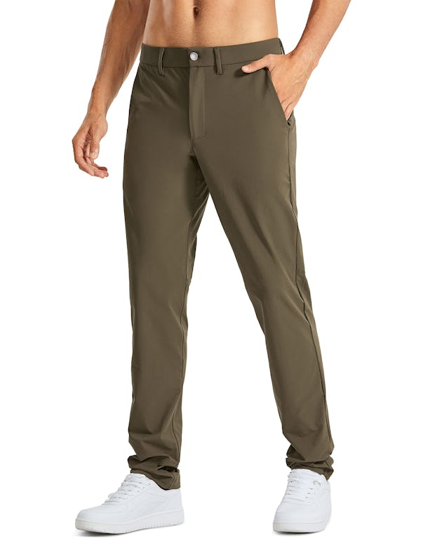 cRZ YOgA Mens Stretch golf Pants - 35 Slim Fit Stretch Waterproof Outdoor  Thick golf Work Pant with Pockets Olive Yellow 32W x 35L - Onceit
