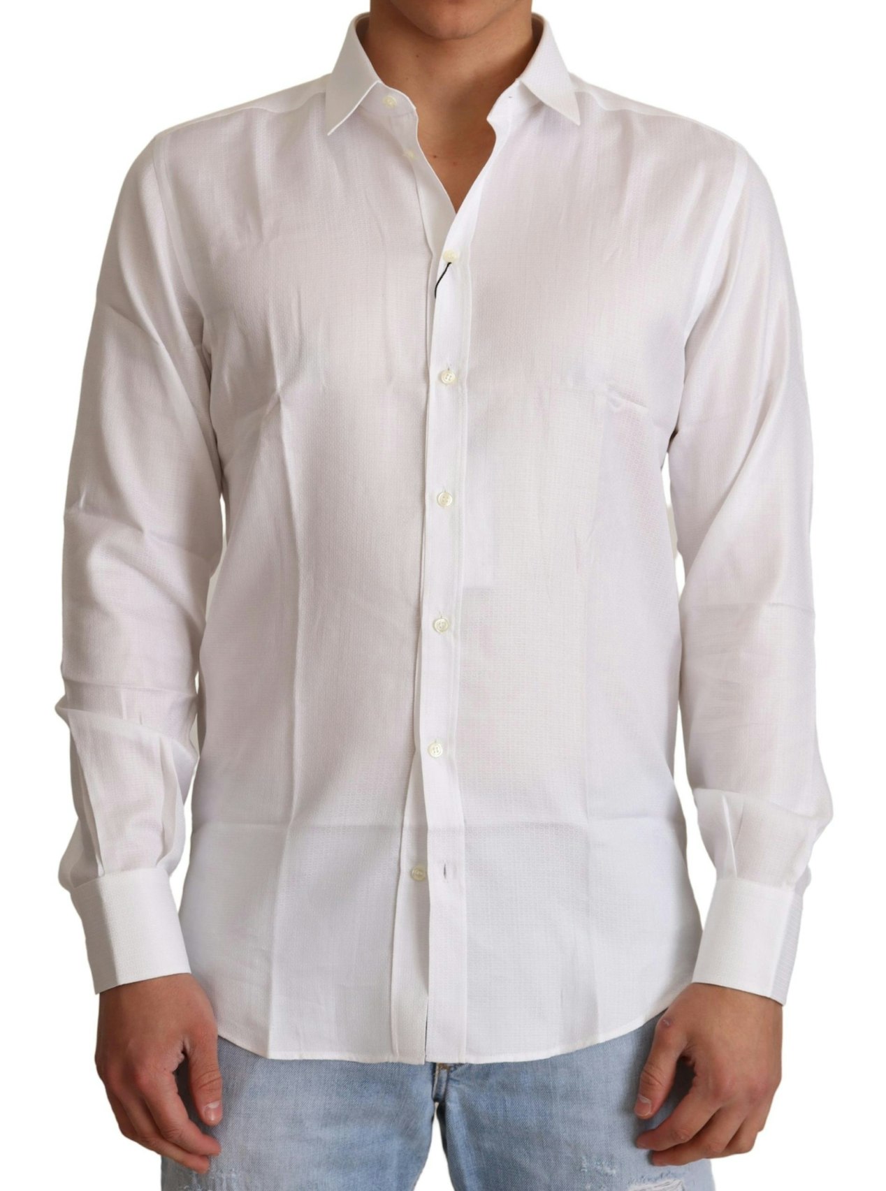 Dolce Gabbana White Cotton Dress Formal Martini Shirt - Onceit
