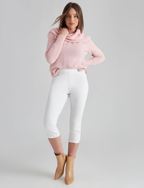 ROCKMANS - Womens Jeans - White Jeggings - Solid Cotton Leggings - Work  Clothes - All Season - Elastane - Cropped Casual Trousers - Office Fashion  - White