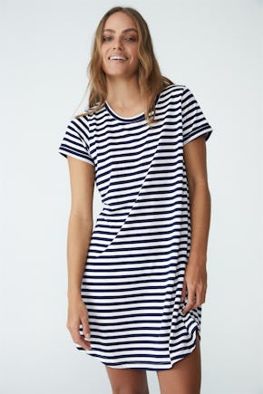 Cotton On Tina Tshirt Dress 2 Navy/White Stripe - Onceit