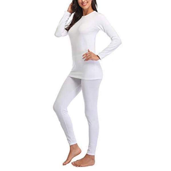 Womens Ultra Soft Thermal Underwear Long Johns with Fleece lining - White -  M - Onceit