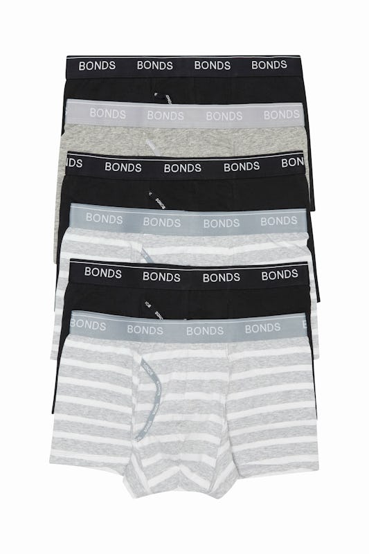 12 X Bonds Mens Guyfront Trunks Underwear Black/Grey/Grey Stripe - Onceit