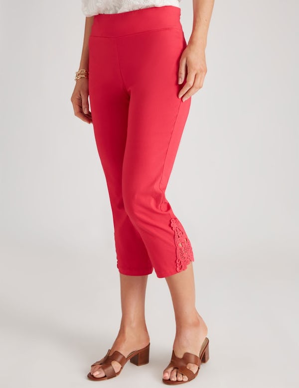 NEW Women Fashion Pants Lace Trim Capri Leggings Slim Fit Trousers