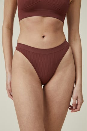 Cotton On Body Seamless High Cut Brasiliano Brief Brown - Onceit