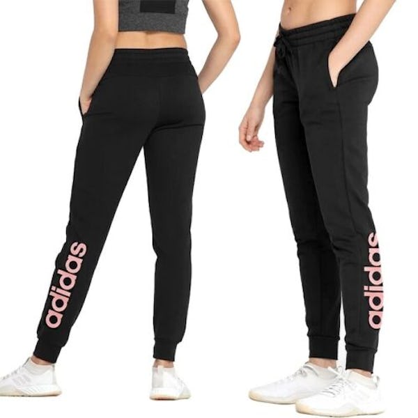Adidas Womens Black Ess Lin Joggers Track Pants Trackies Black/Glow Pink -  Onceit