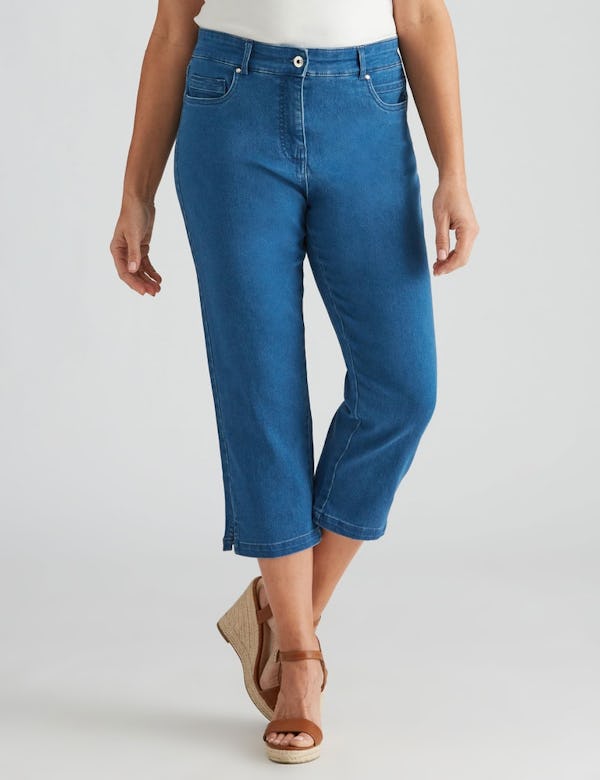 Jeans & Trousers, Cotton Mid Waist Capri